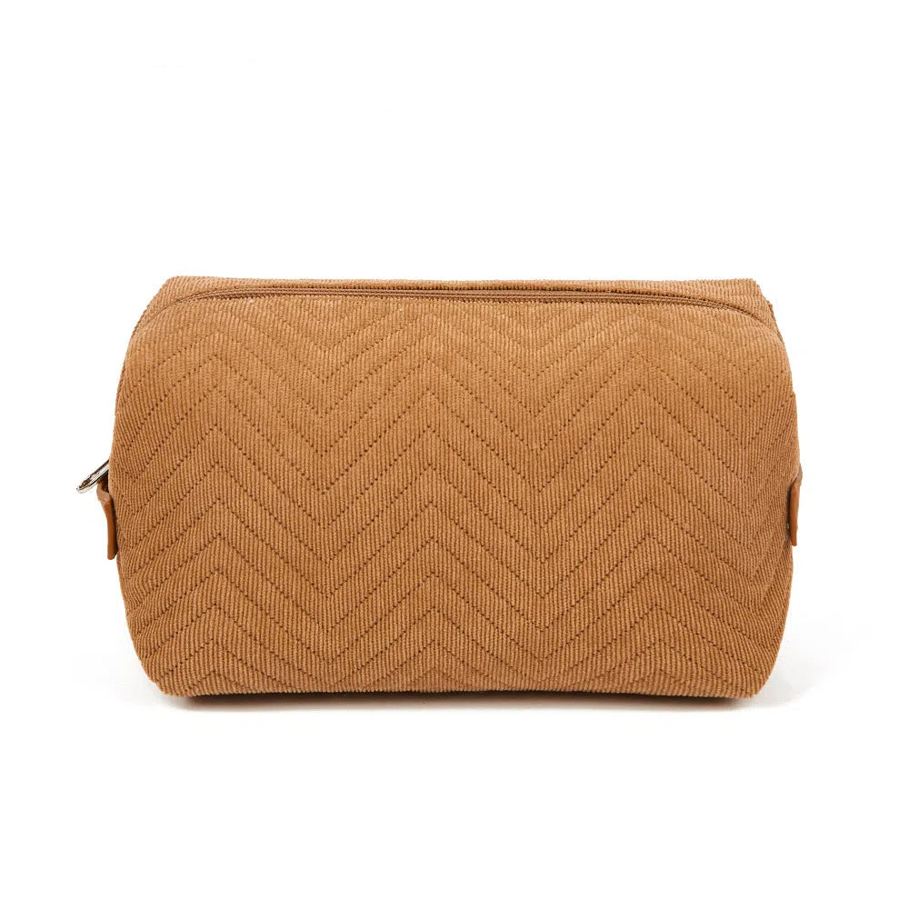 Square Quilted Wavy Corduroy Makeup Storage Bag | Stylish &amp; Durable