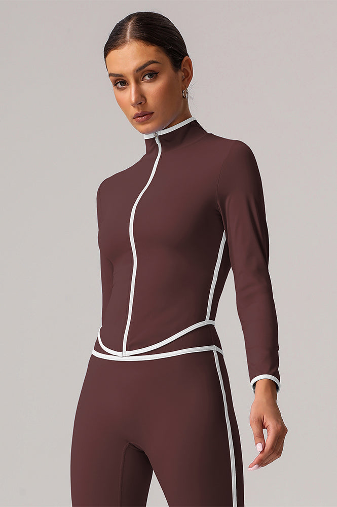 Full Zip Athletic Jacket Contrast Color Running Coat