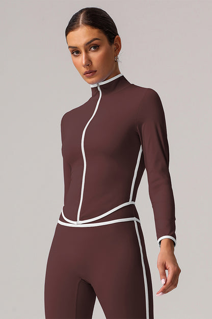 Full Zip Athletic Jacket Contrast Color Running Coat