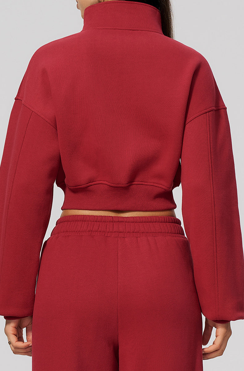 Crop Collar Zip Up Athletic Jacket