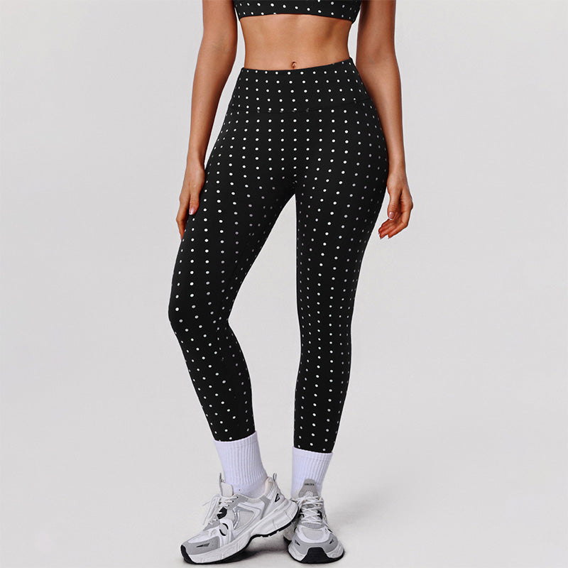 Silver Polka Dot Yoga Leggings High Waisted Workout Pants