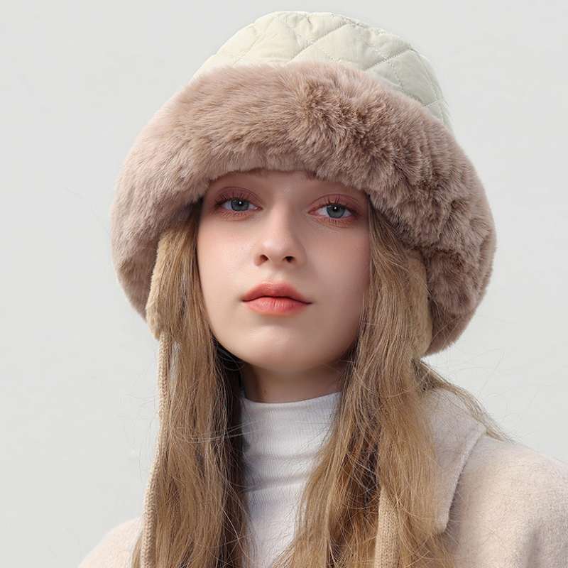 Warm Plush Bucket Hat with Earmuffs Chin Strap