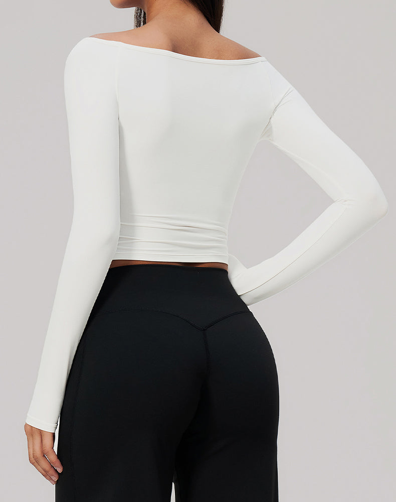 Off Shoulder Long Sleeve Sports T-Shirts