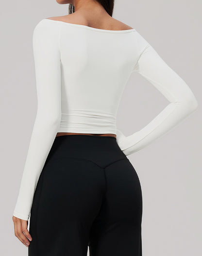 Off Shoulder Long Sleeve Sports T-Shirts