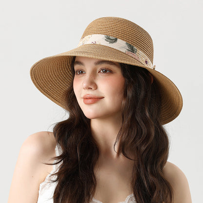 Summer Beach Straw Bucket Hat with Bow Tie