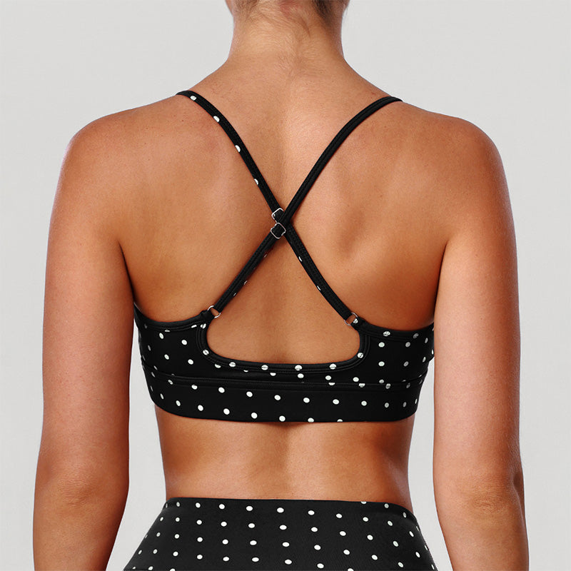 Silver Polka Dot Sports Bra with Removable Bra Pads