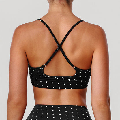 Silver Polka Dot Sports Bra with Removable Bra Pads