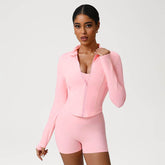 Full Zip UP Athletic Cropped Jacket with Thumb Holes