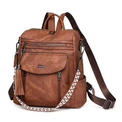 PU Leather Big Capacity Backpack With Tassels | Stylish and Spacious