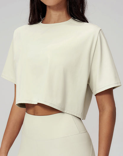Short Sleeve Crop Tops Round Neck T-Shirts Loose Fit Blouse