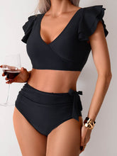 Ruffled Sleeves Color Block Bikini Sets