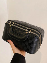 PU Leather Pouch Open Flat Cosmetic Bags with Handle