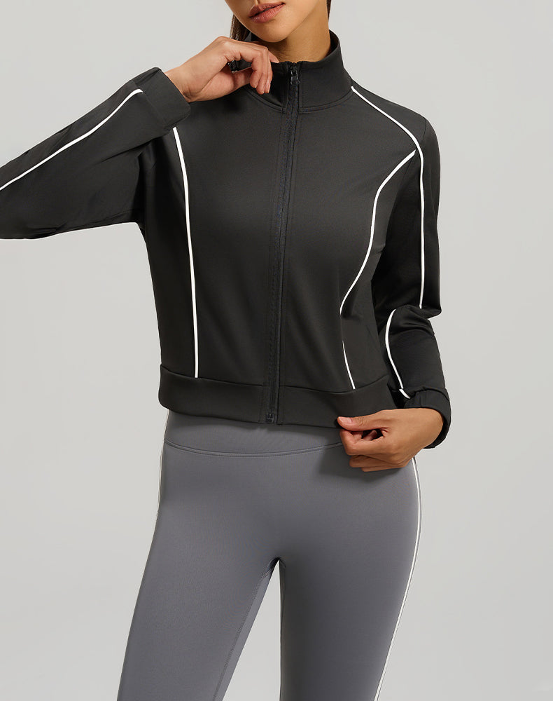Stand Collar Workout Track Jackets Full Zip Crop Coat