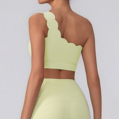 Wavy One Shoulder Sports Bra Tank Top with Removable Pads