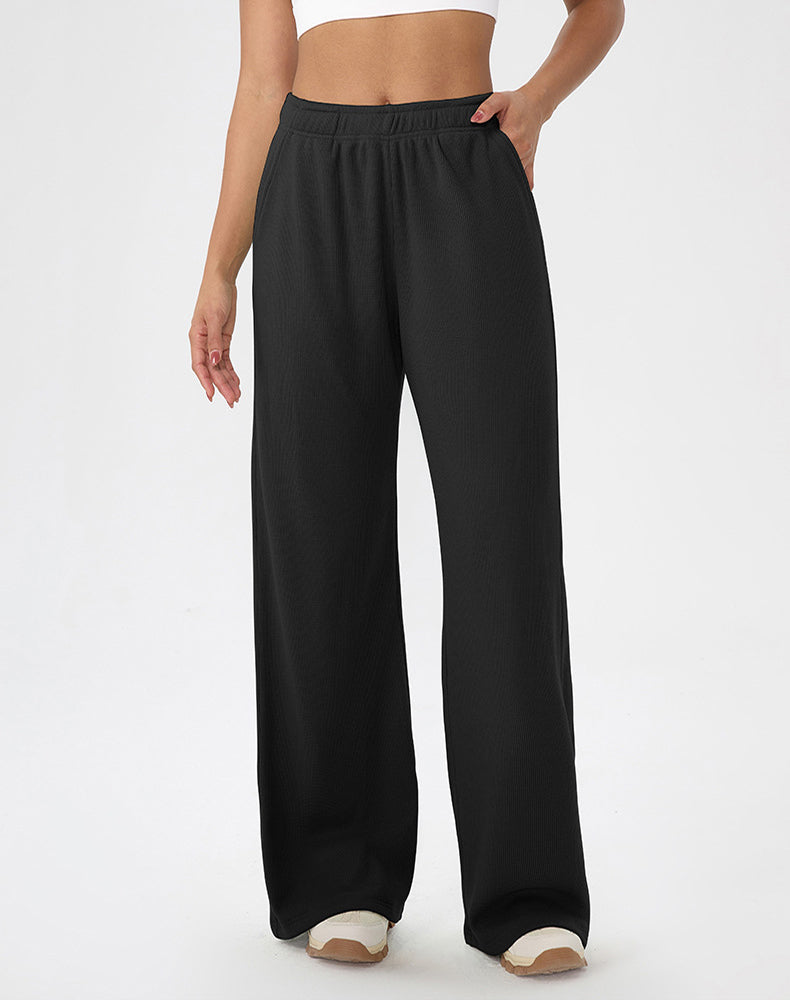 Waffle Knit Straight Leg Sweatpants with Pockets