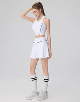 Tennis Sets with Polo Collared Crop Tank Top and Golf Skirt -