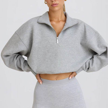Half Zip Sweatshirt Long Sleeve Sports Crop Tops