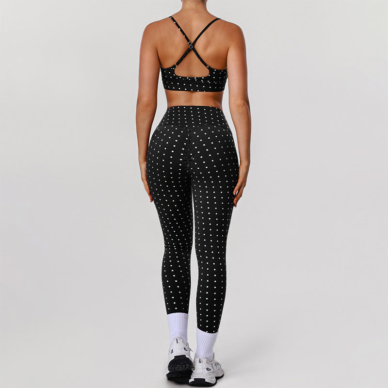 Silver Polka Dot Activewear Sets with Sports Bra and Legging