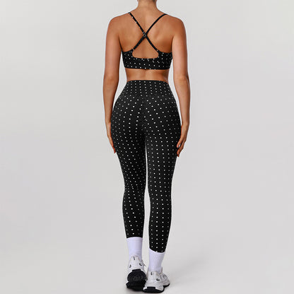 Silver Polka Dot Activewear Sets with Sports Bra and Legging