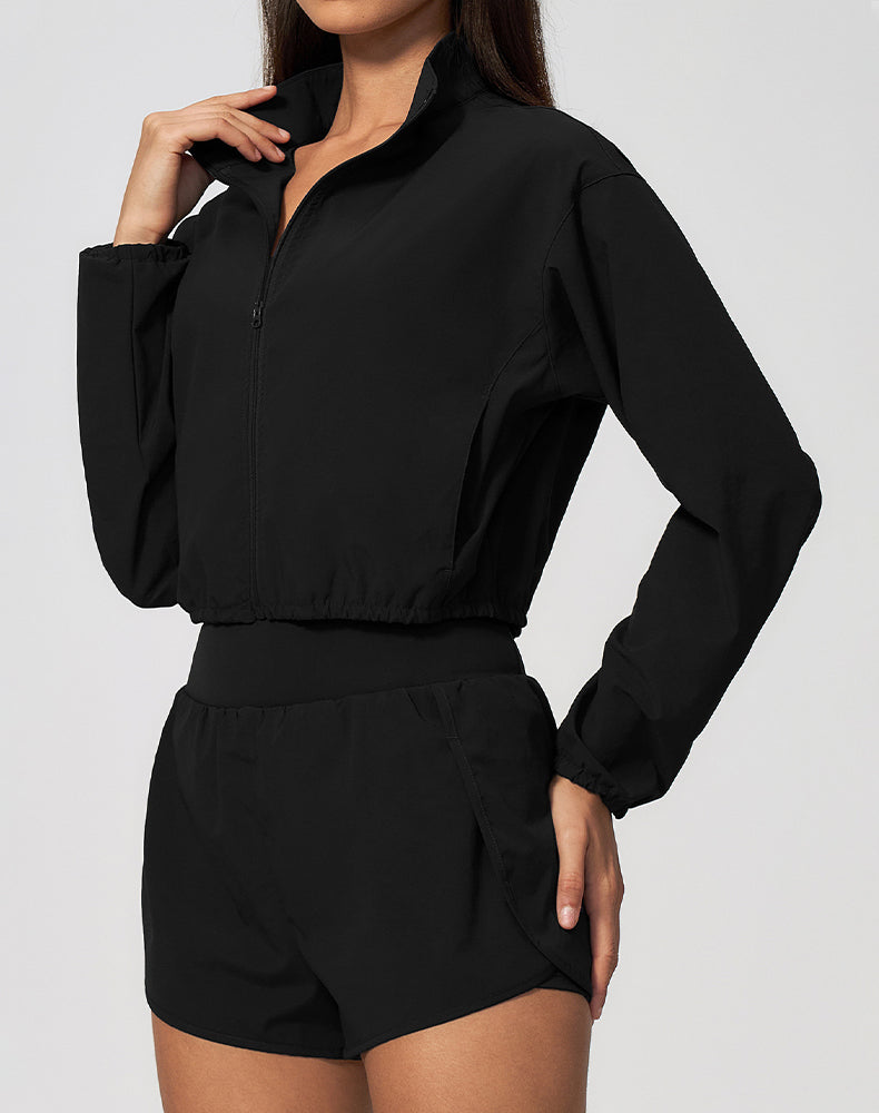 Athletic Cropped Jacket Track Zip Up Sport Long Sleeve Coat