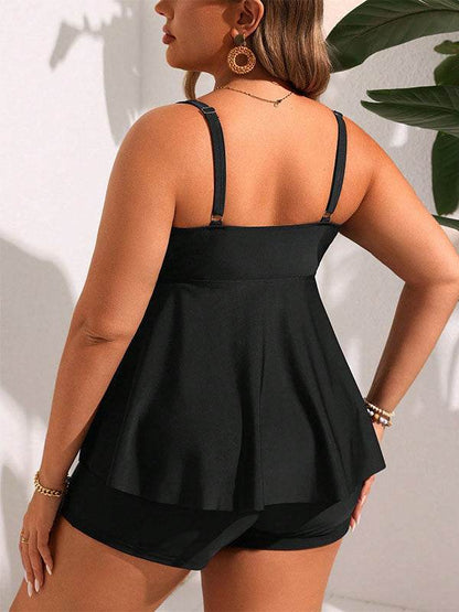 Plus Size Two Piece Tankini Flowy Swimsuits with Short