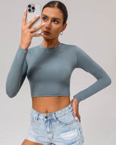 Basic Long Sleeve Fitted Crop Tee Shirt