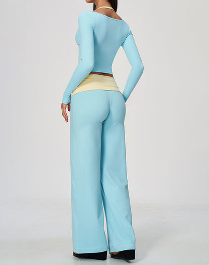 2 Piece Long Sleeve Sports T-Shirt and Fold Over Flare Pant