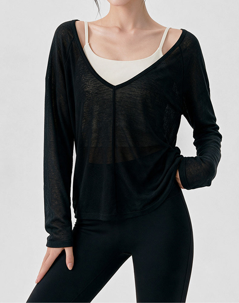 Loose Fitting Long Sleeve Sheer Mesh Yoga Tops
