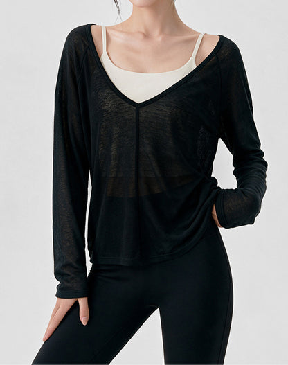 Loose Fitting Long Sleeve Sheer Mesh Yoga Tops