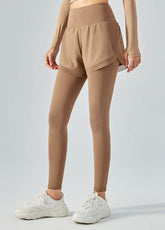 False Two Pieces Sports Leggings with Pockets Shorts
