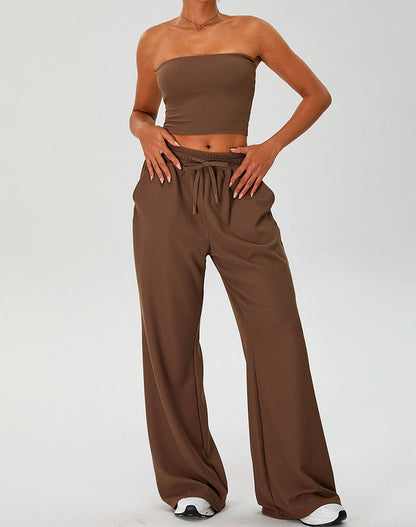 Activewear Set with Strapless Crop Tube Top and Sweatpant
