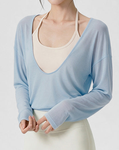 Long Sleeve Sheer Mesh Active Tops