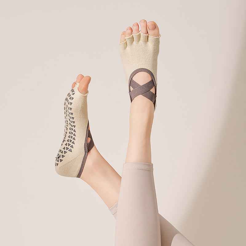 Crisscross Straps Yoga Socks Non Slip Five Toe Ballet Socks
