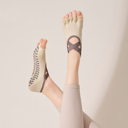 Crisscross Straps Yoga Socks Non Slip Five Toe Ballet Socks