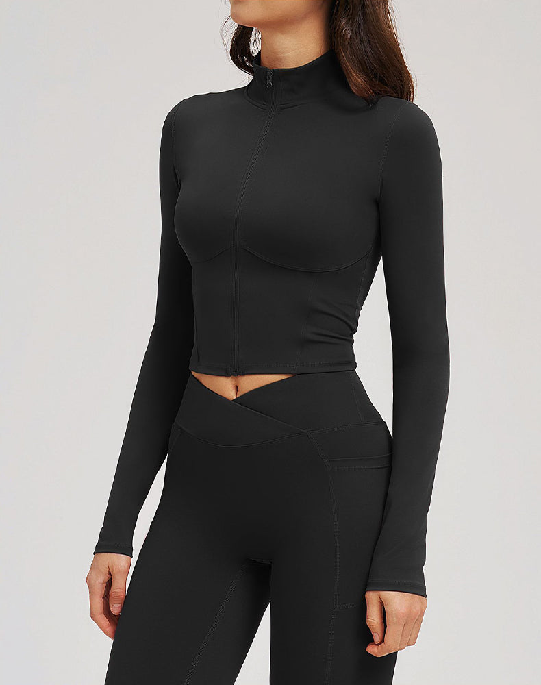 Full Zip Running Jackets Slim Fit Cropped Athletic Tops