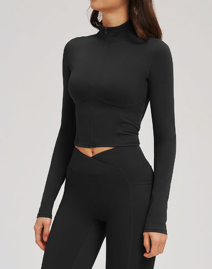 Full Zip Running Jackets Slim Fit Cropped Athletic Tops