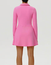 Long Sleeve Zip Polo Collar Tennis Dress with Built in Short
