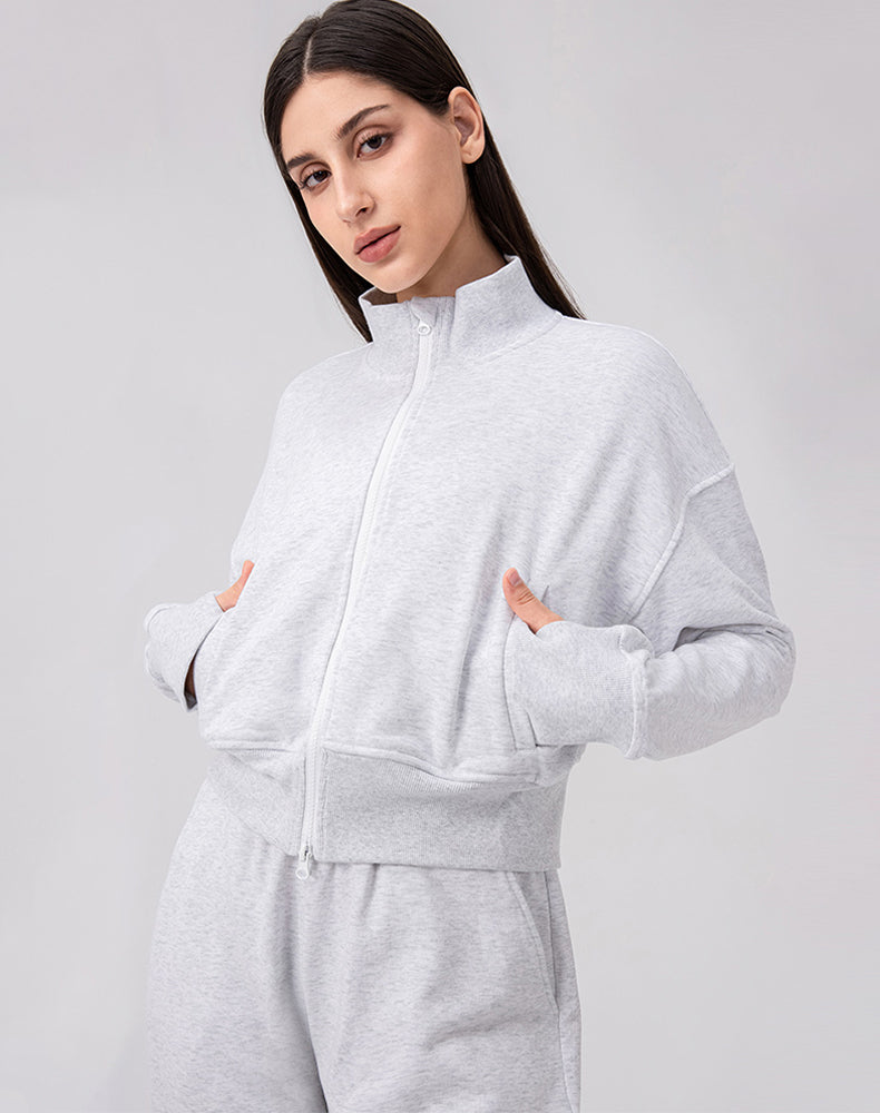Sports Long Sleeve Hooded Loose Coat Casual Cropped Top
