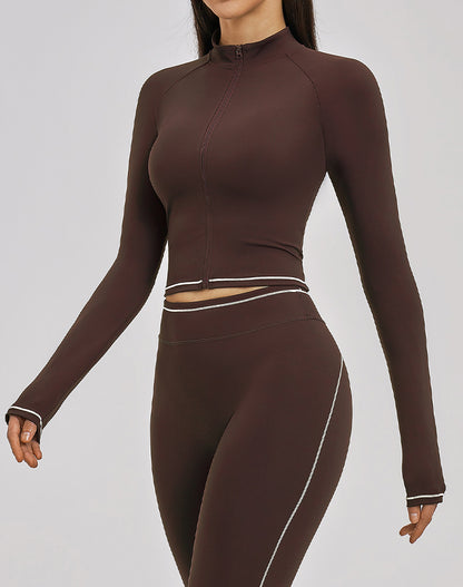 Zip Up Crop Jacket Cropped Long Sleeve Athletic Tops