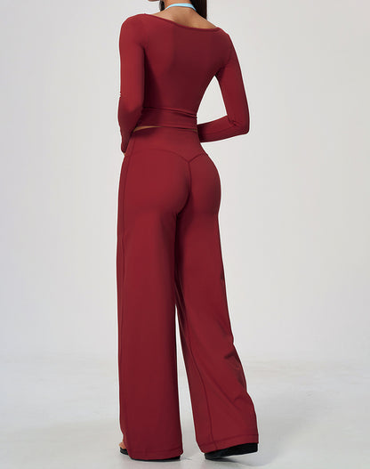 2 Piece Long Sleeve Sports T-Shirt and Wide Leg Pant