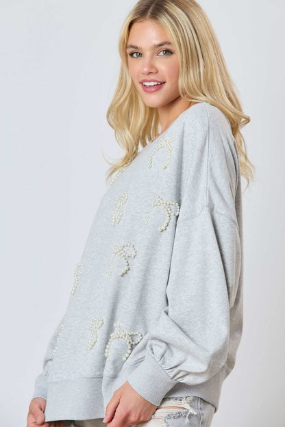 Pearl Bow Long Sleeve Sweatshirt | Ideal for Layering &amp; Everyday Wear