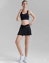 Athletic Tennis Set with Racerback Sports Bra and Golf Skirt - Black
