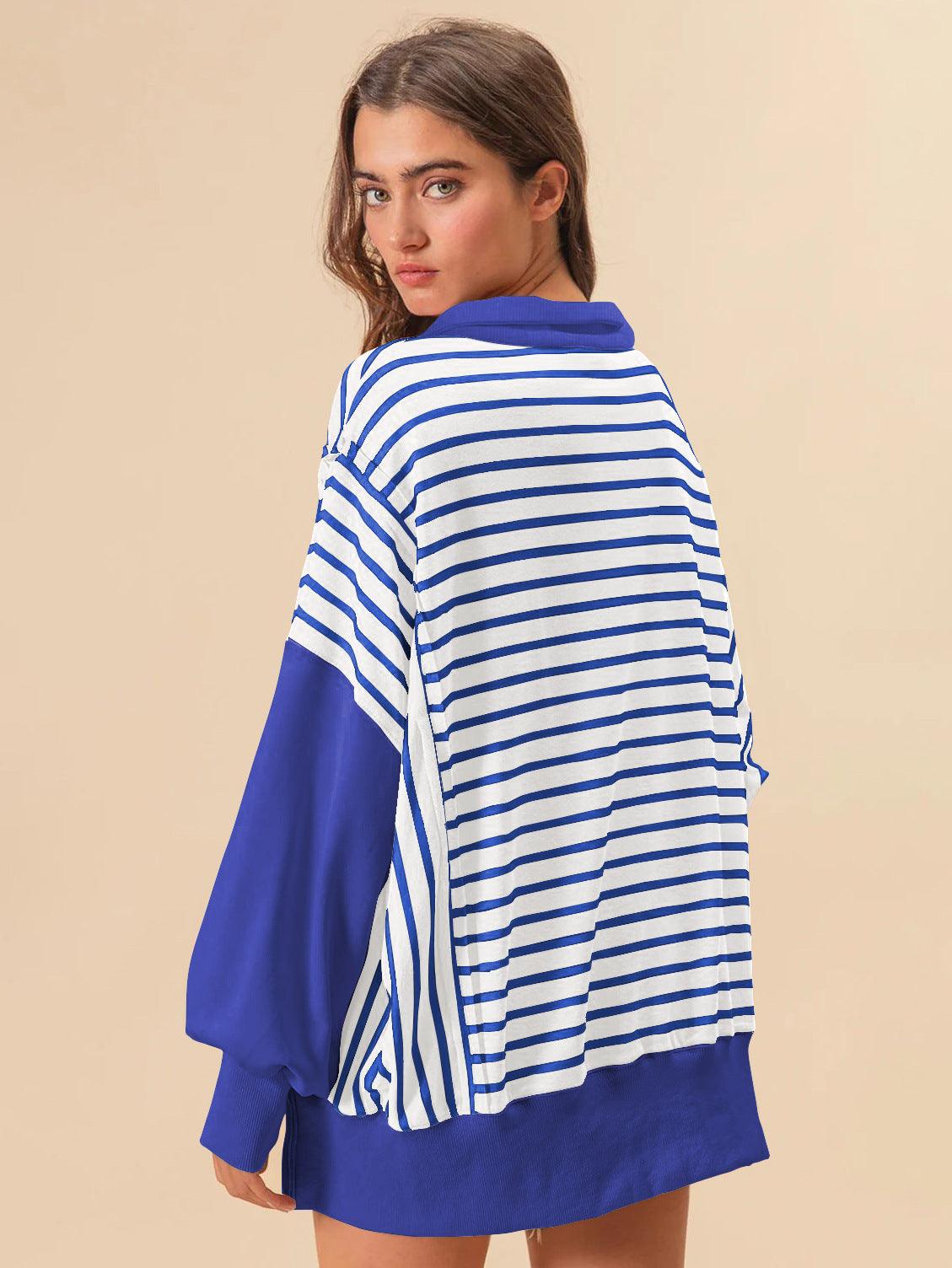 Stripe Color Block Loose Fit Sweatshirt | Trendy &amp; Comfortable Style