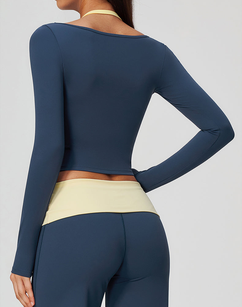 Faux Two Piece Color Block Long Sleeve Sports T-Shirts