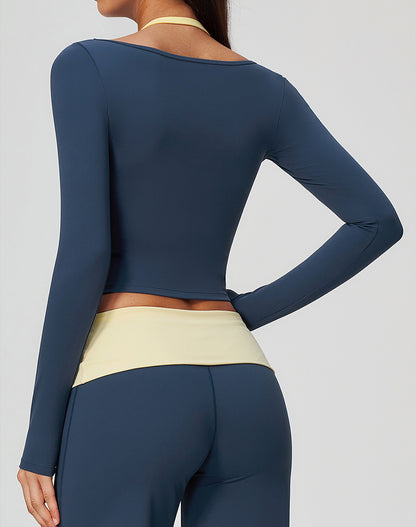 Faux Two Piece Color Block Long Sleeve Sports T-Shirts