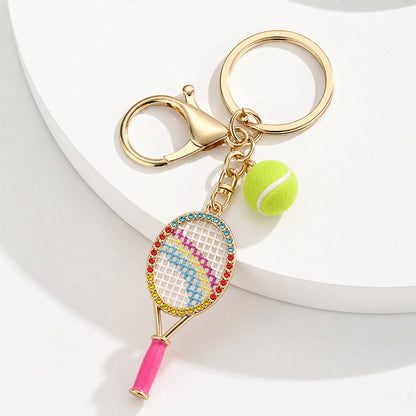 Gold Alloy Tennis Charm Small Racket Metal Keychain