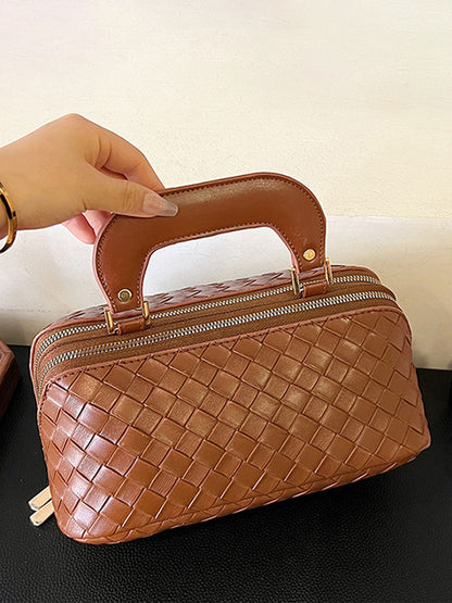 Hand Woven Texture Makeup Bag with Handle