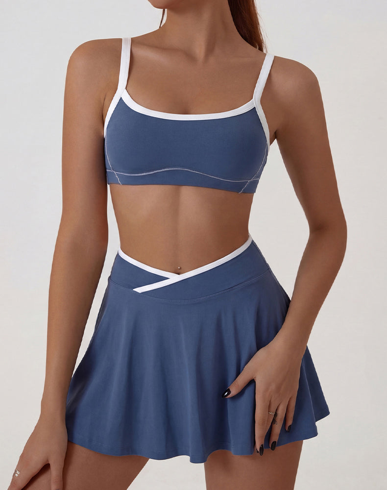 Athletic Sets with Sports Bra and Pleated Tennis Golf Skirt