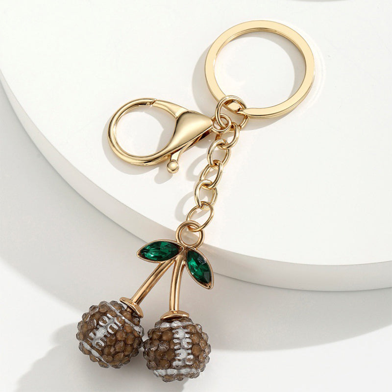 Rhinestone Sports Ball Cherry Keychain Key Ring Bag Charm