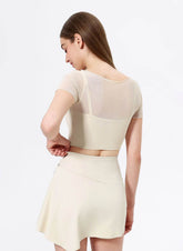 Mesh Sport Crop T-Shirts with Built-in Chest Pad